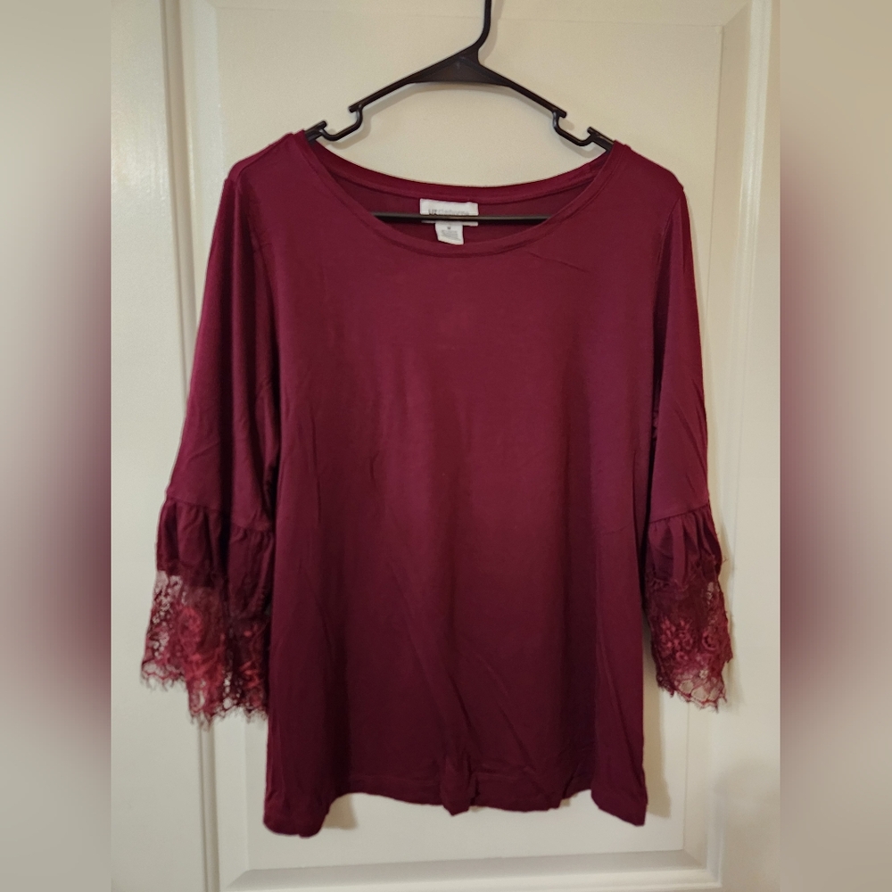 Liz Claiborne Burgundy Lace Sleeve Blouse